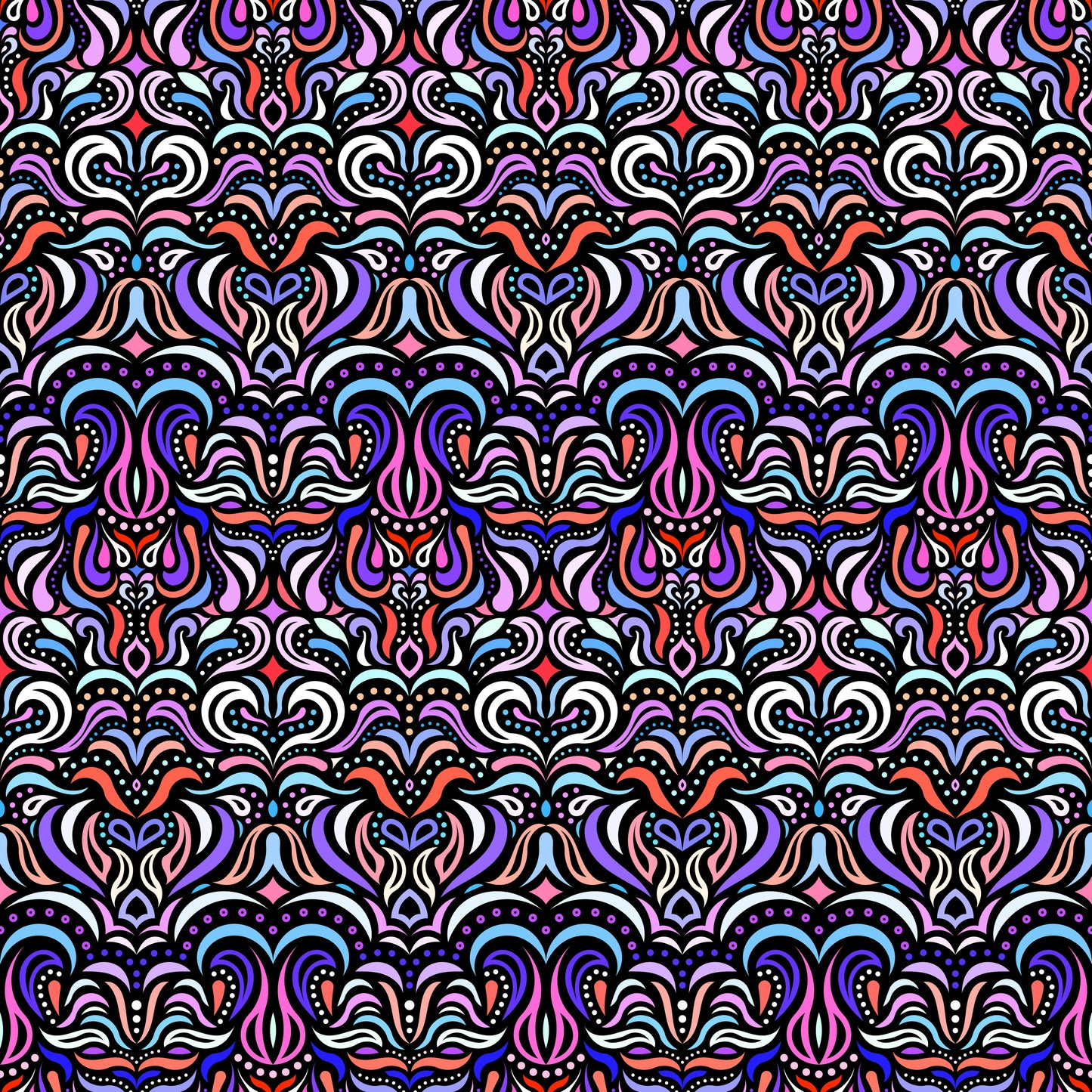 Blue - Red - Purple - Pink Abstract Doodle Fabric 1013.2