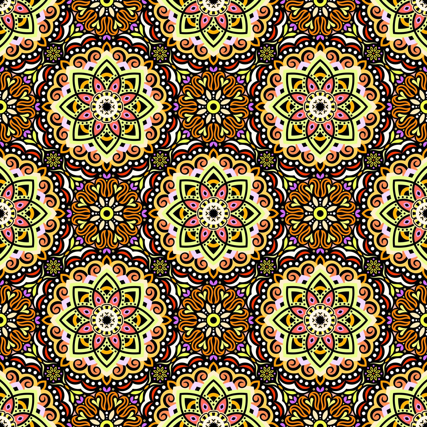 Yellow - Orange - Purple Mandala Fabric 2009.3