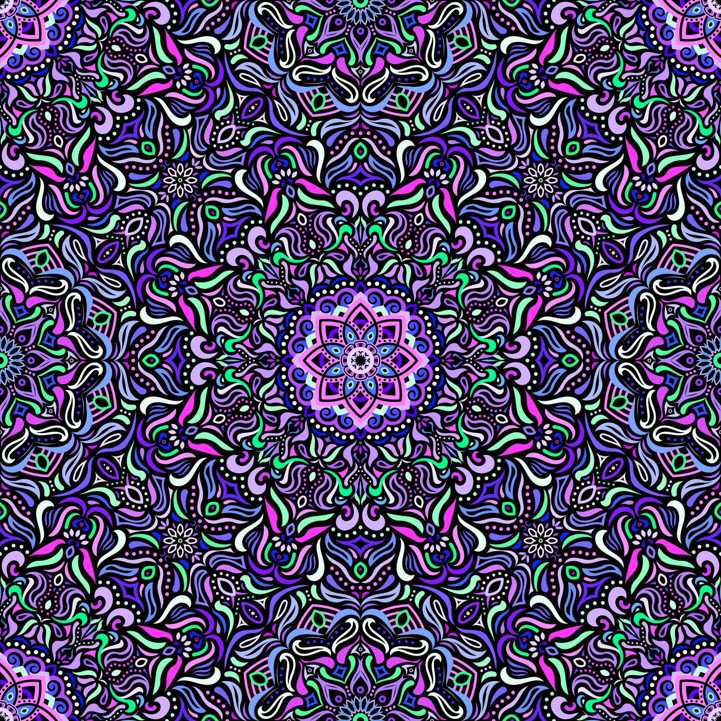 Purple - Turquoise - Blue Mandala Fabric 2009.1