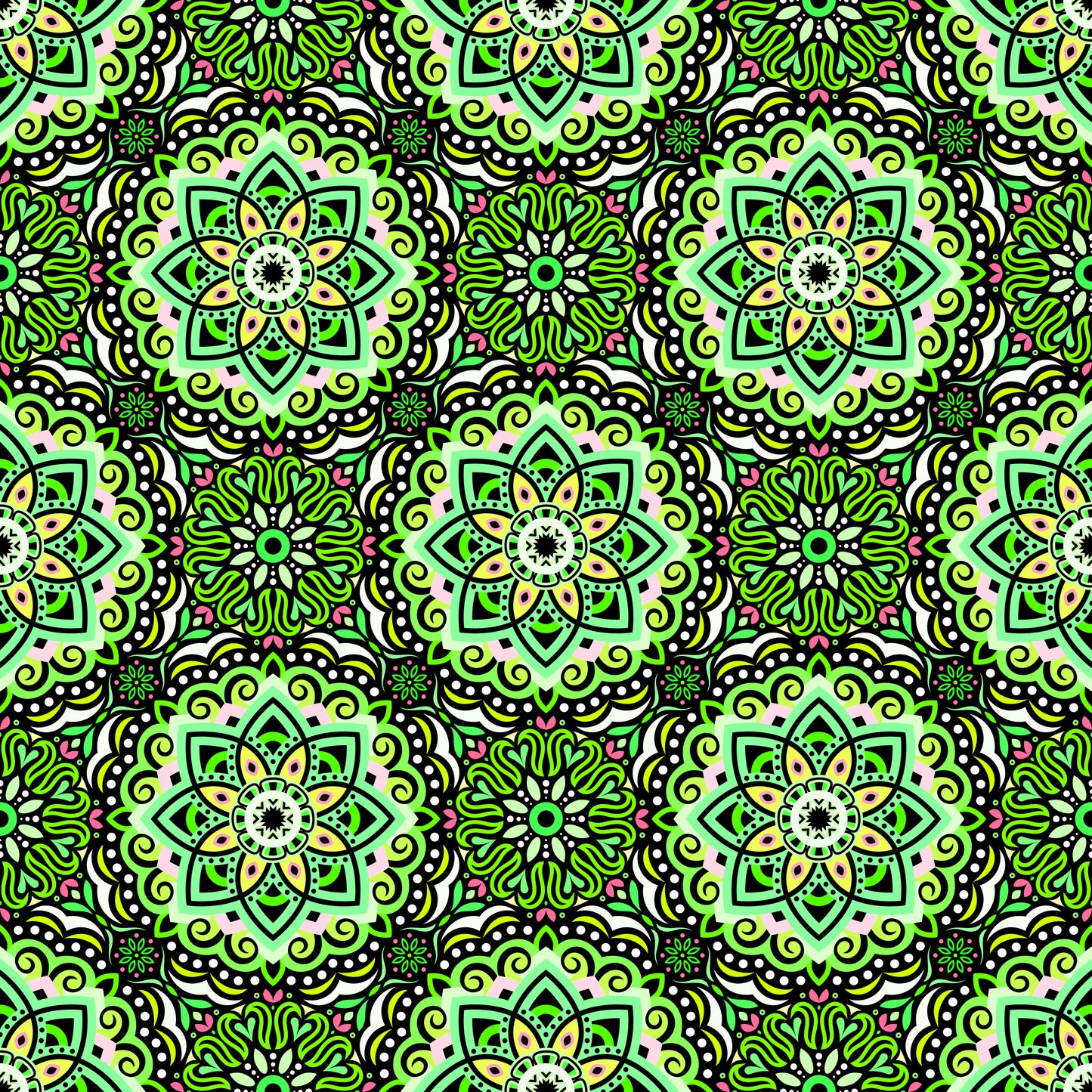Green - Pink Mandala Fabric 2009.3