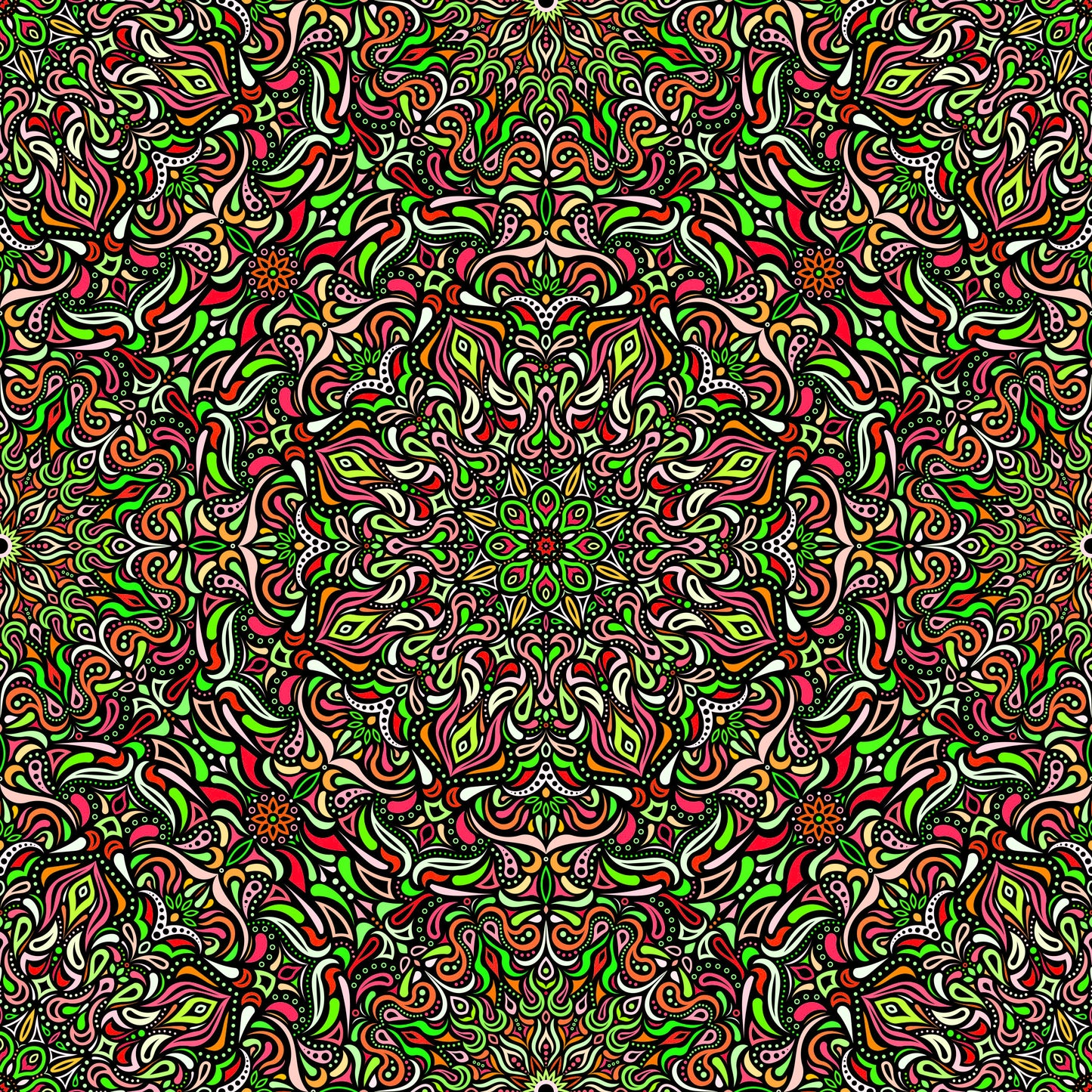 Red - Green - Orange Mandala Fabric 2008.1