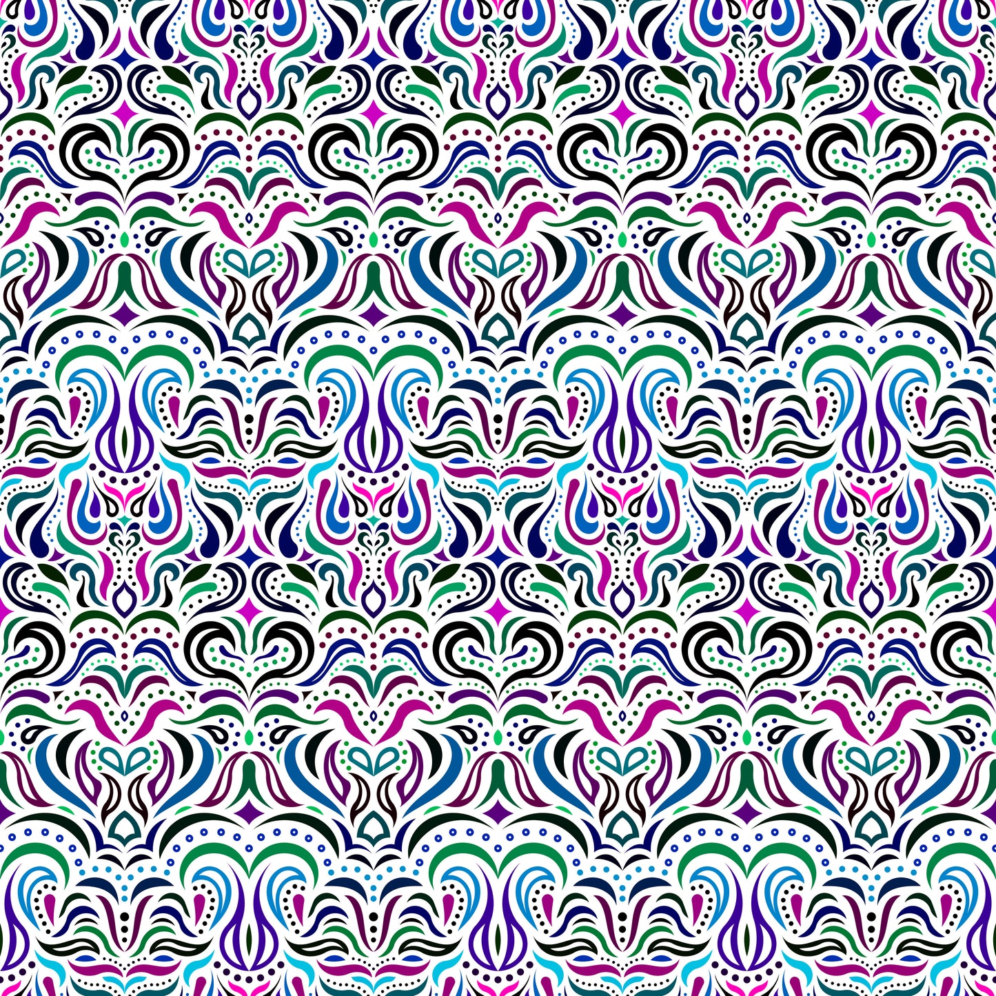 Green - Purple - Blue Abstract Doodle Fabric 1013.2i