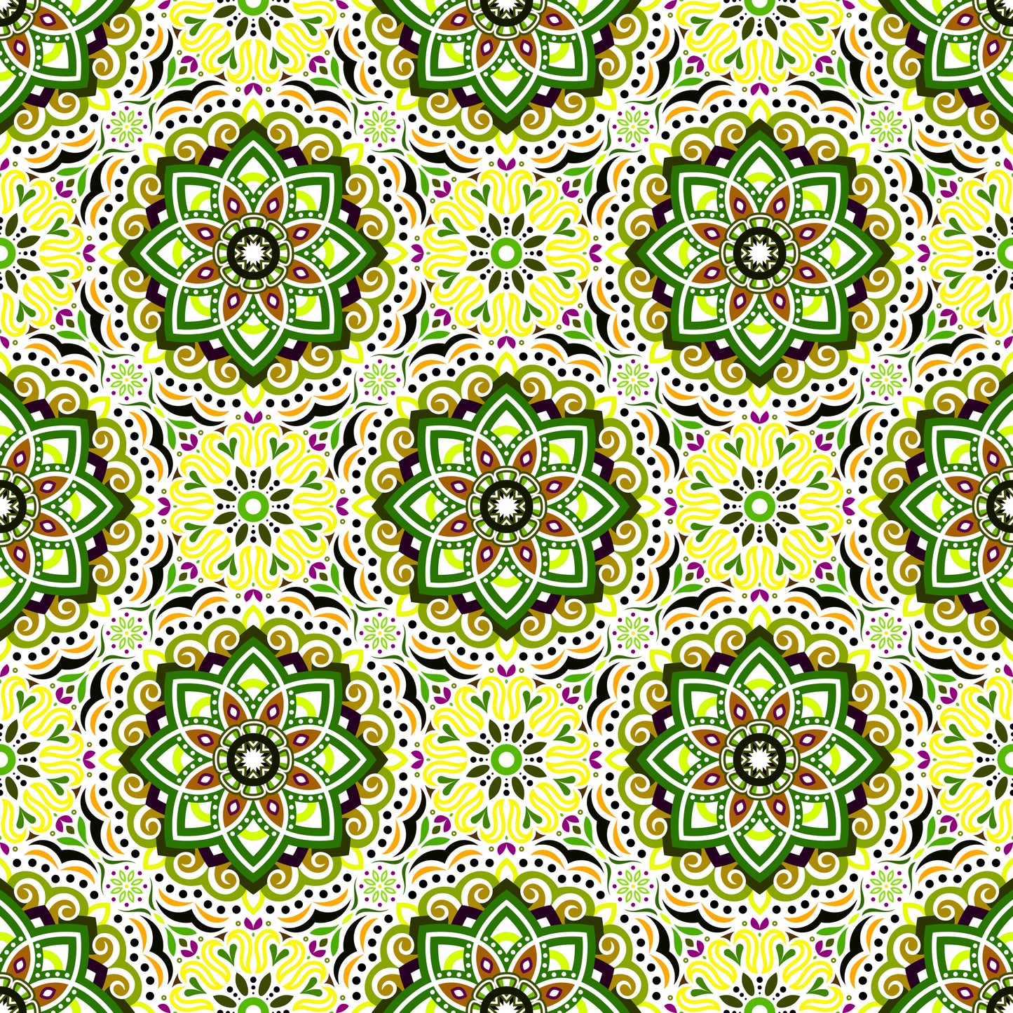 Green - Brown - Purple Mandala Fabric 2009.3i