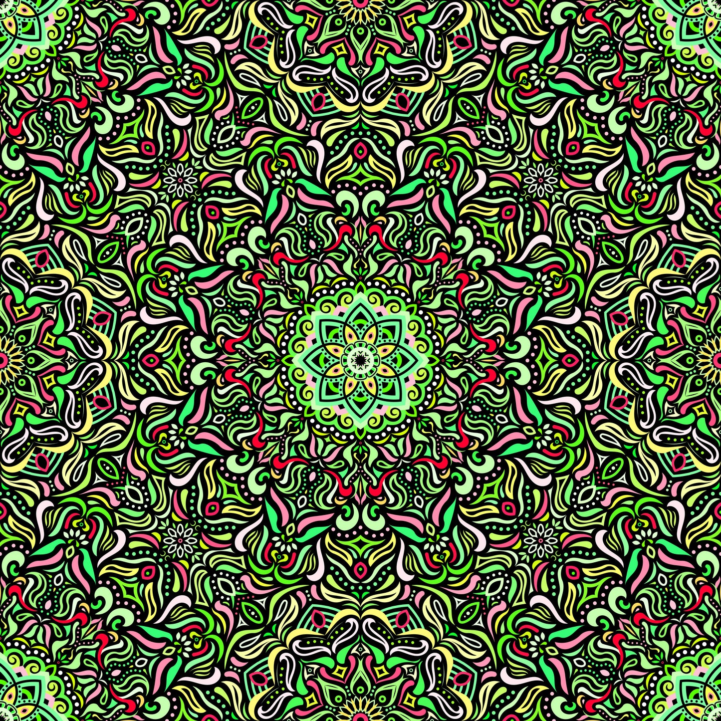 Green - Yellow - Red Mandala Fabric 2009.1