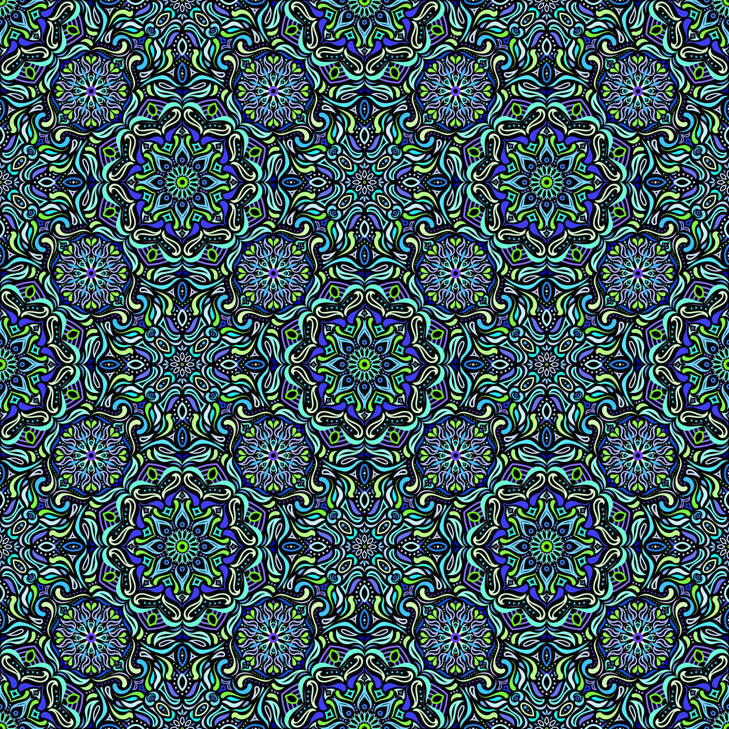 Turquoise - Green - Blue Mandala Fabric 2009.4