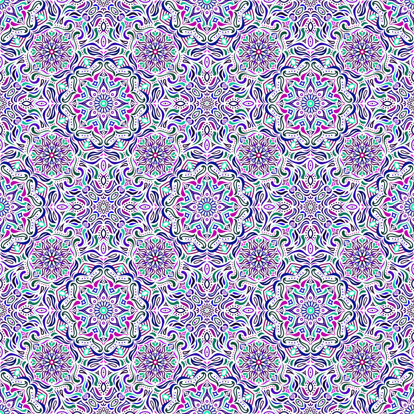 Turquoise - Purple - Pink Mandala Fabric 2009.4i