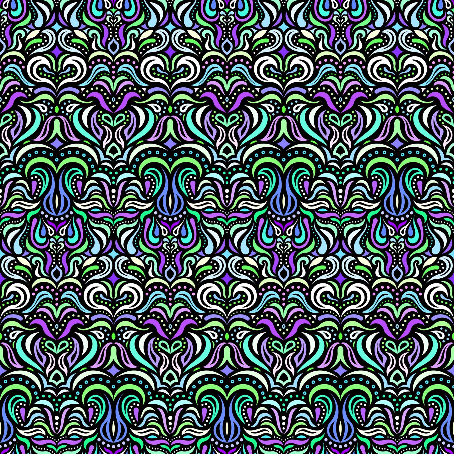 Green - Turquoise - Purple - Blue Abstract Doodle Fabric 1013.2