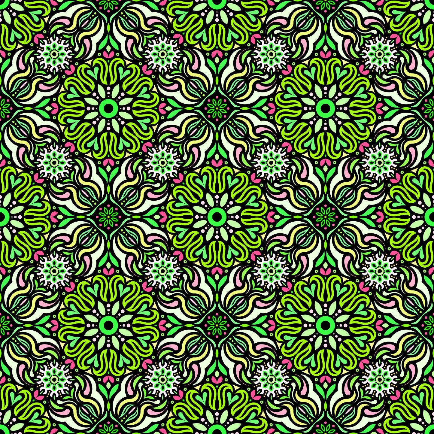 Green - Pink Mandala Fabric 2009.2