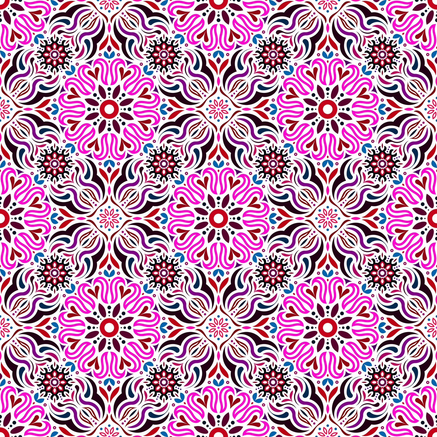 Pink - Red - Purple - Blue Mandala Fabric 2009.2i