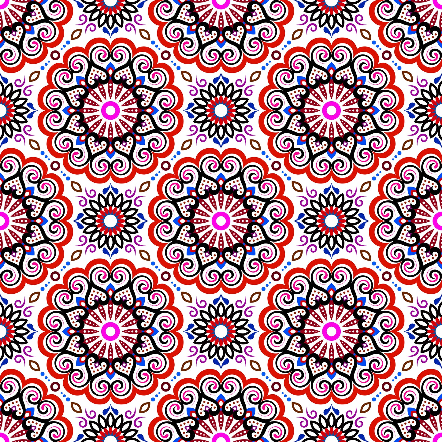 Red - Blue - Purple Mandala Fabric - 179i