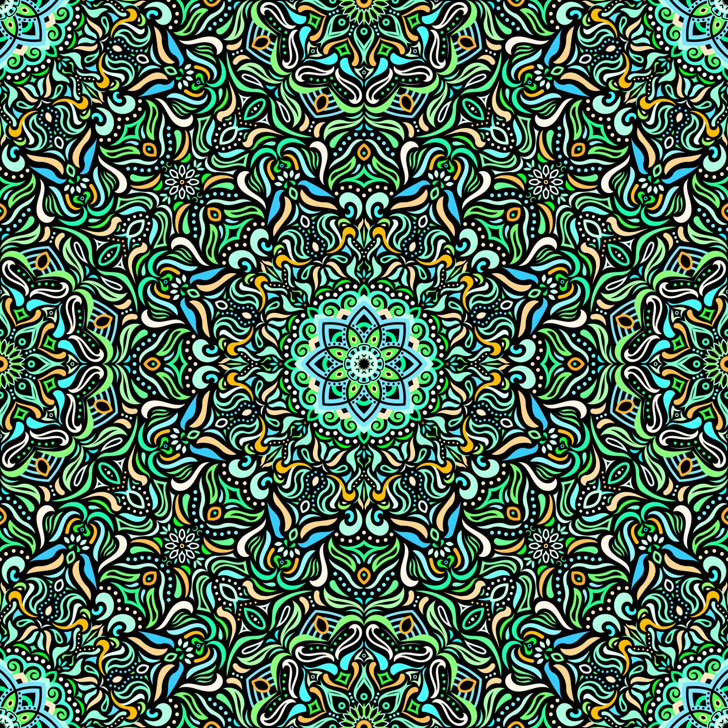 Green - Yellow - Turquoise Mandala Fabric 2009.1