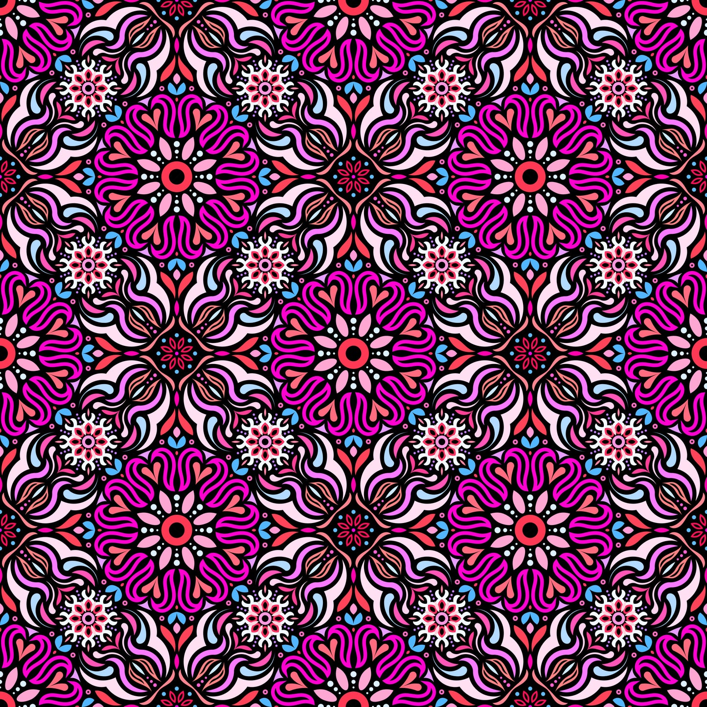 Red - Pink - Blue Mandala Fabric 2009.2