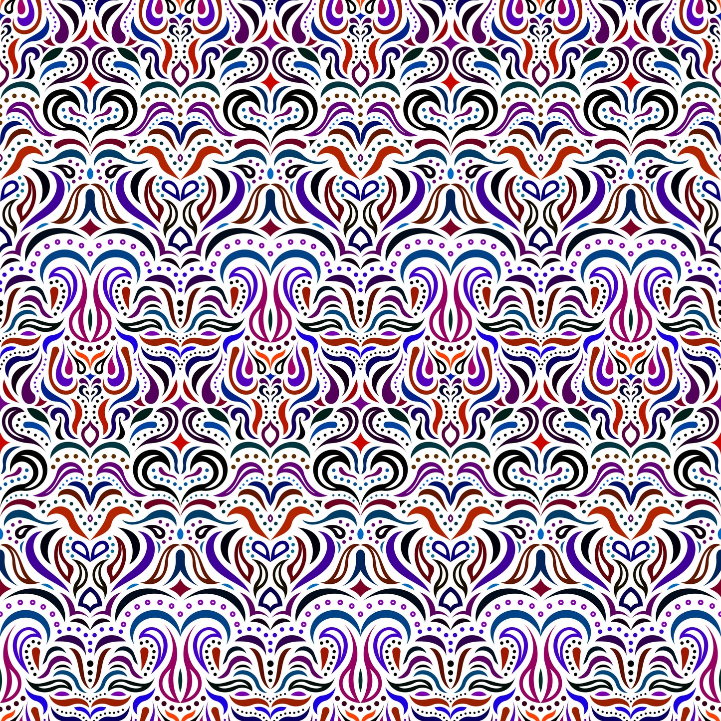 Red - Purple - Blue Abstract Doodle Fabric 1013.2i