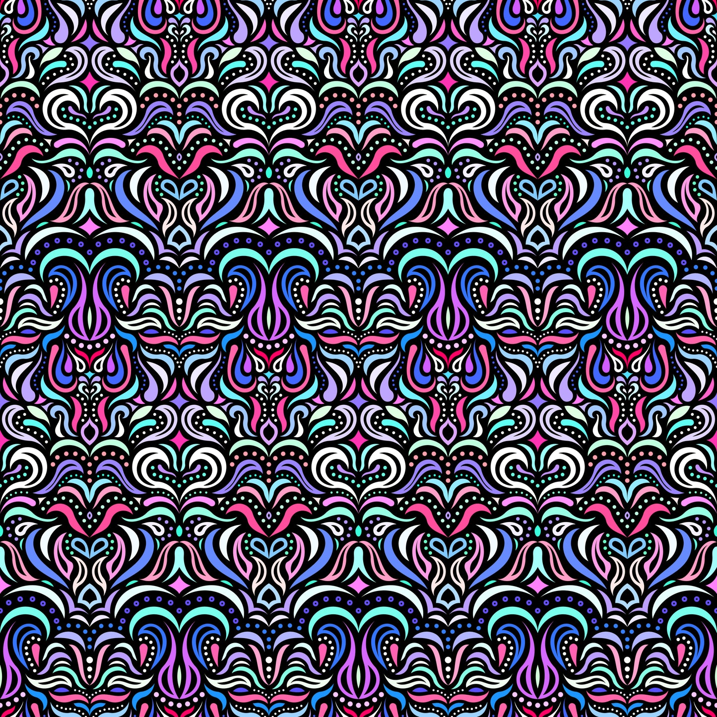 Pink - Turquoise - Purple - Blue Abstract Doodle Fabric 1013.2