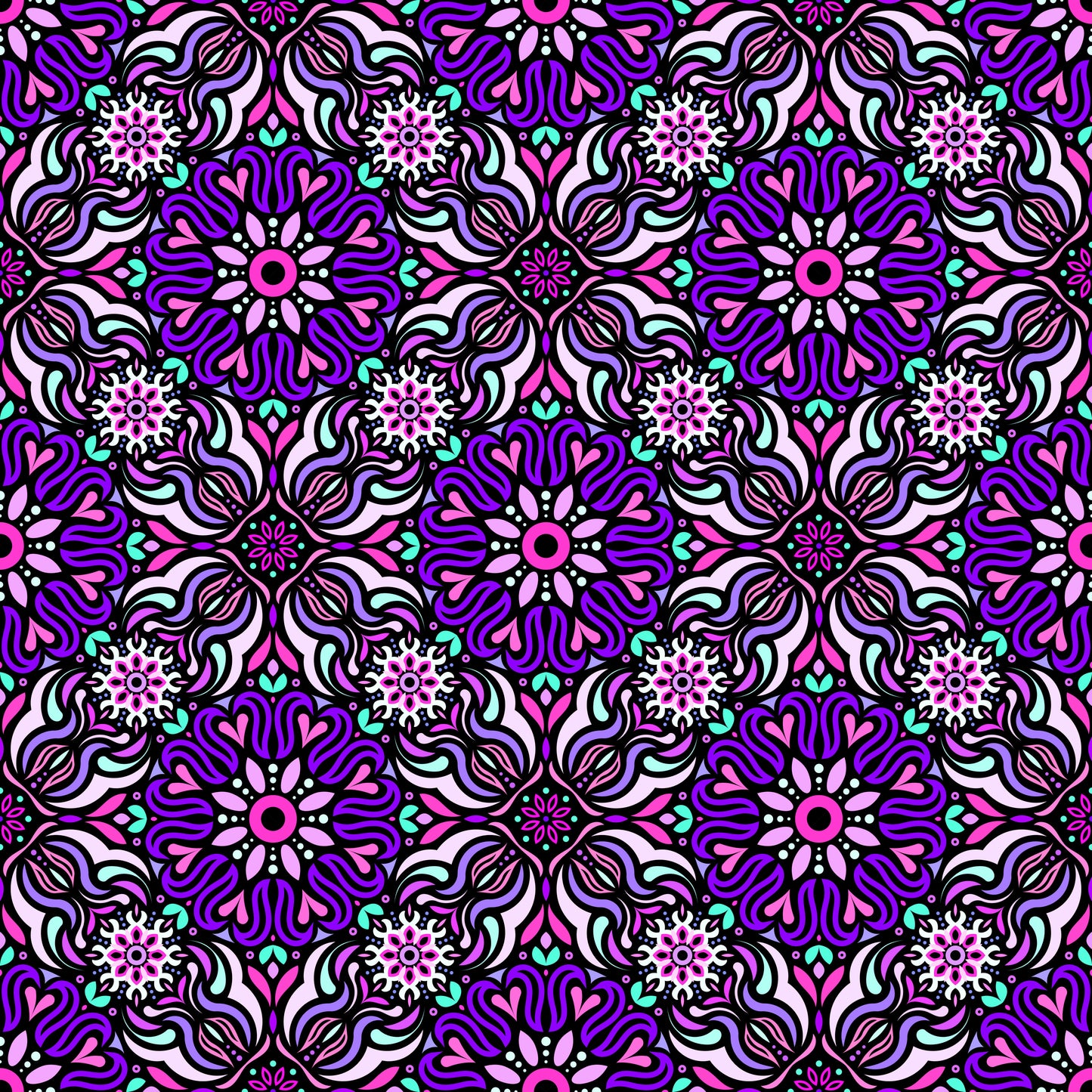 Purple - Pink - Turquoise Mandala Fabric 2009.2