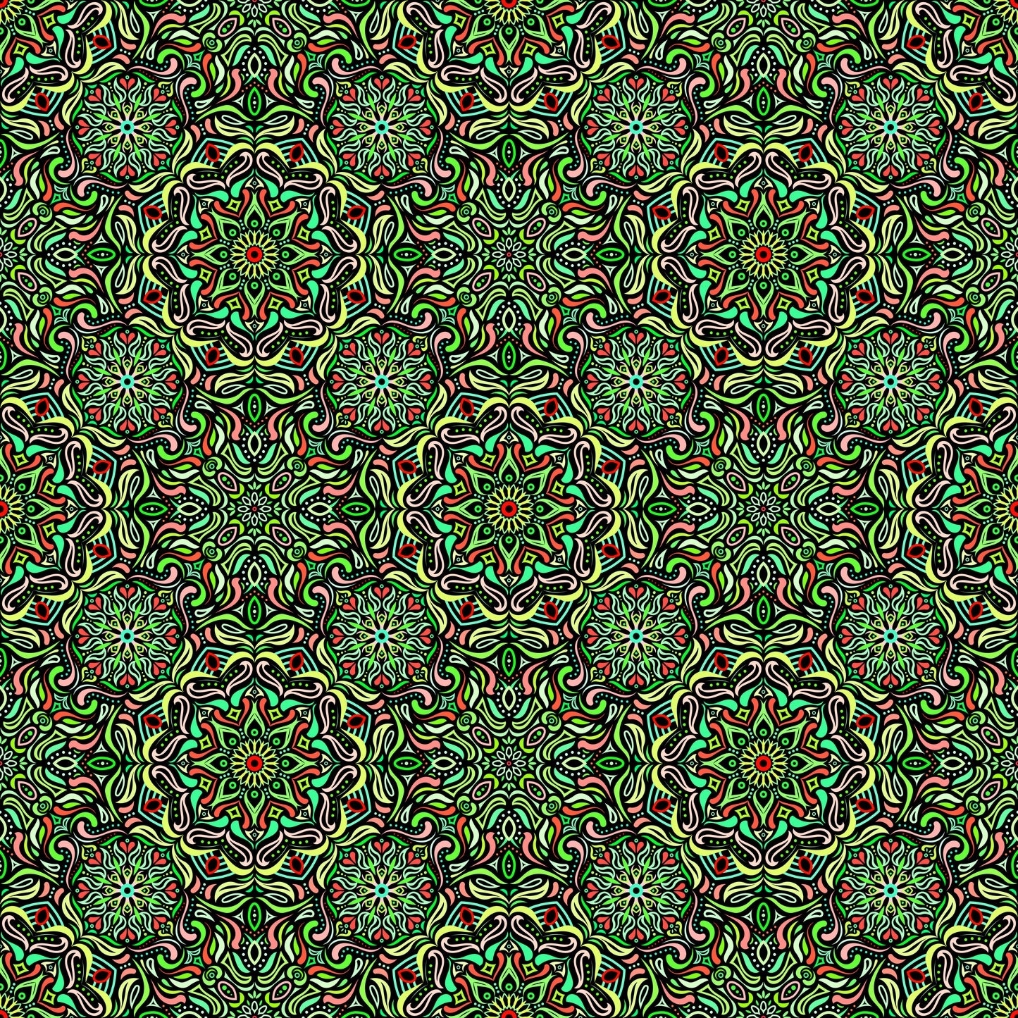 Green - Orange Mandala Fabric 2009.4