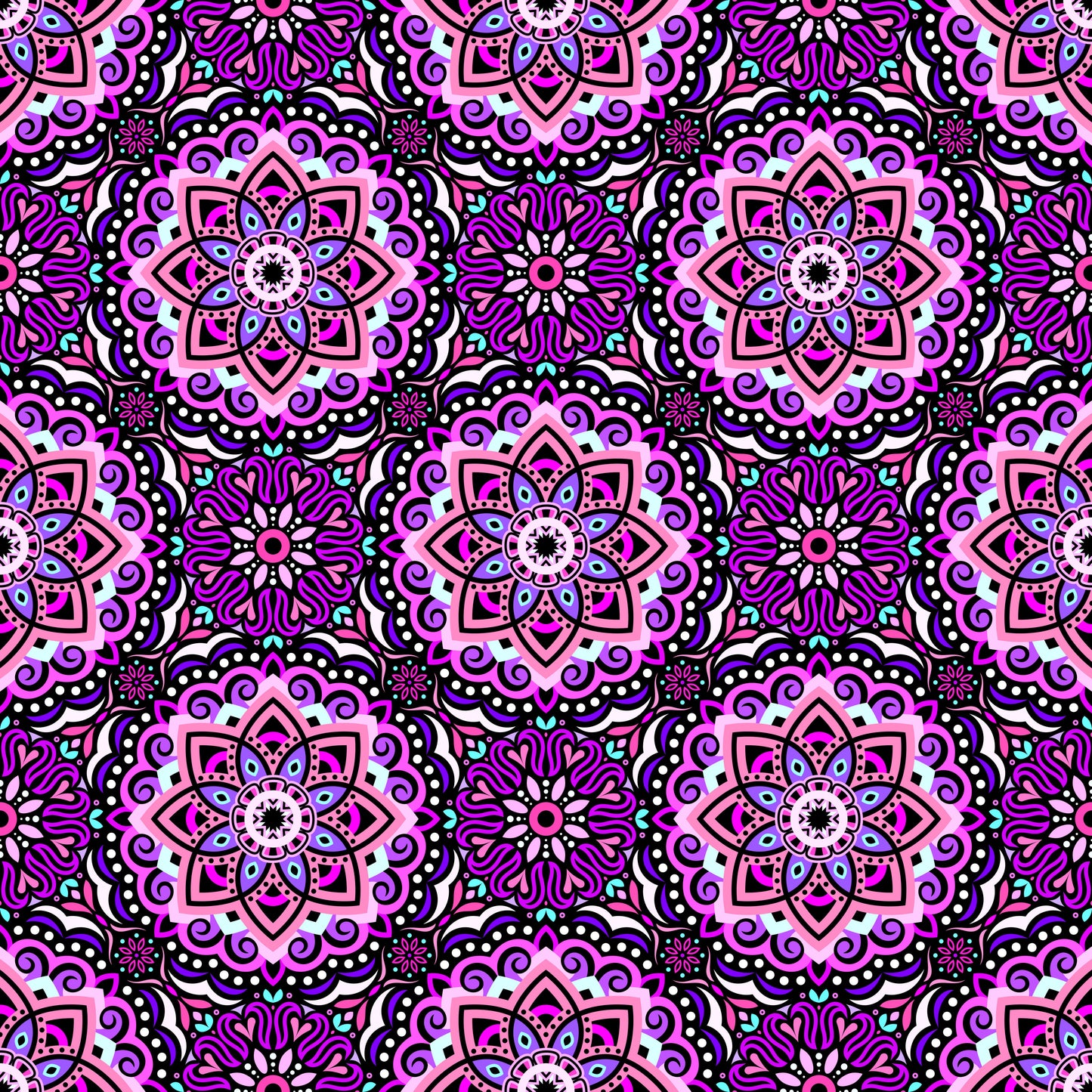 Pink - Purple - Turquoise Mandala Fabric 2009.3