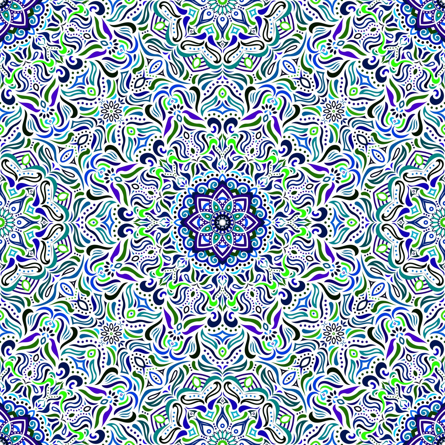 Blue - Green - Turquoise Mandala Fabric 2009.1i