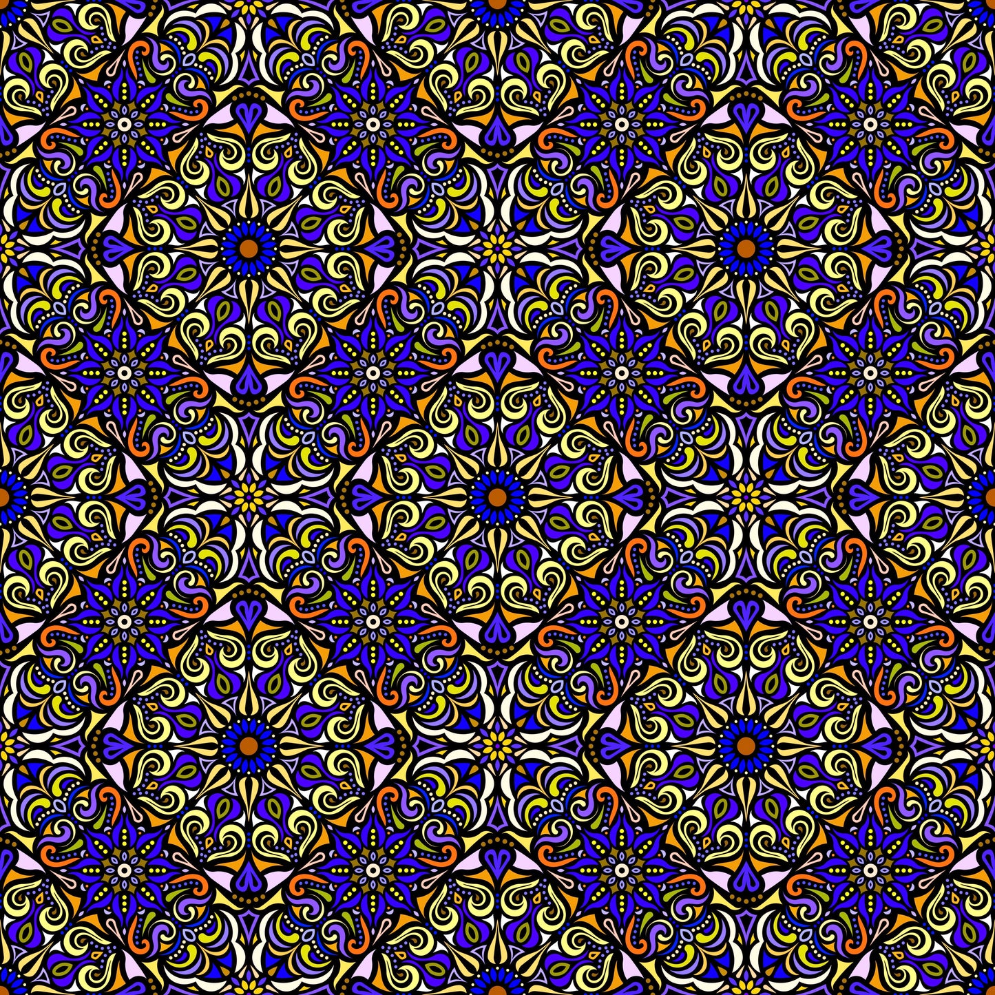 Yellow - Blue - Orange Mandala Fabric 2007.2