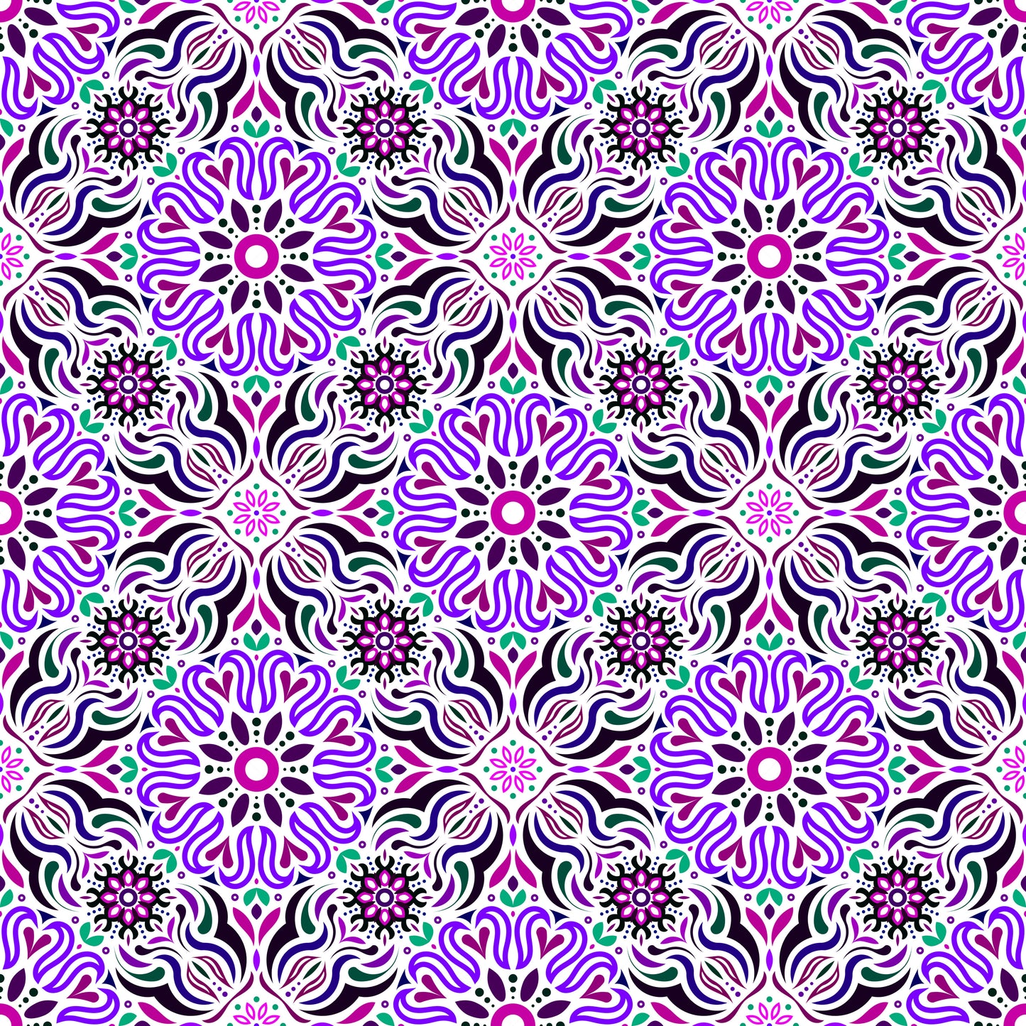 Purple - Pink - Green Mandala Fabric 2009.2i
