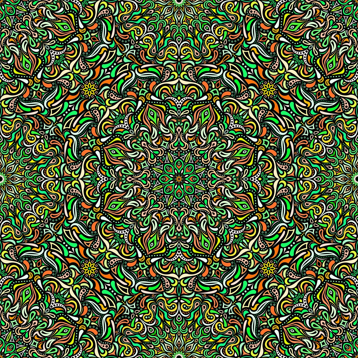 Orange - Green - Yellow Mandala Fabric 2008.1