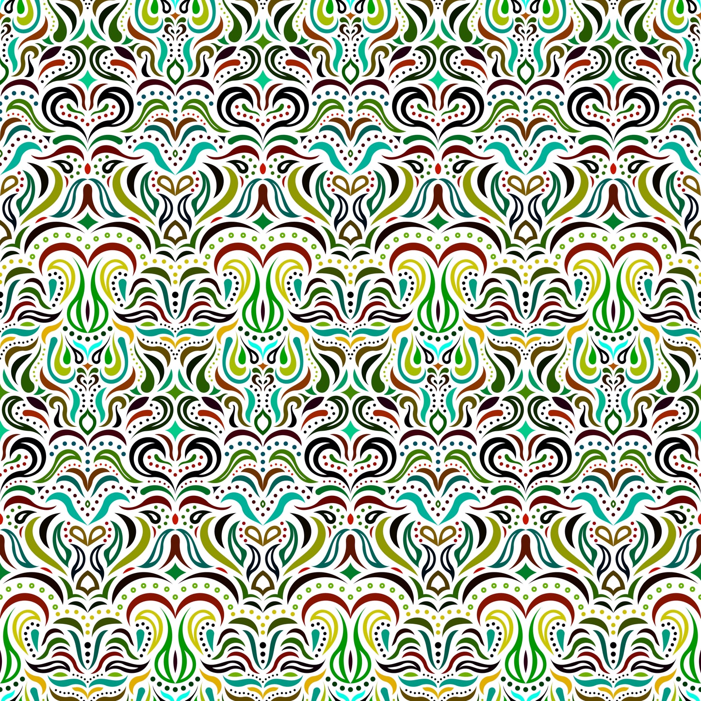 Green - Red - Yellow Abstract Doodle Fabric 1013.2i