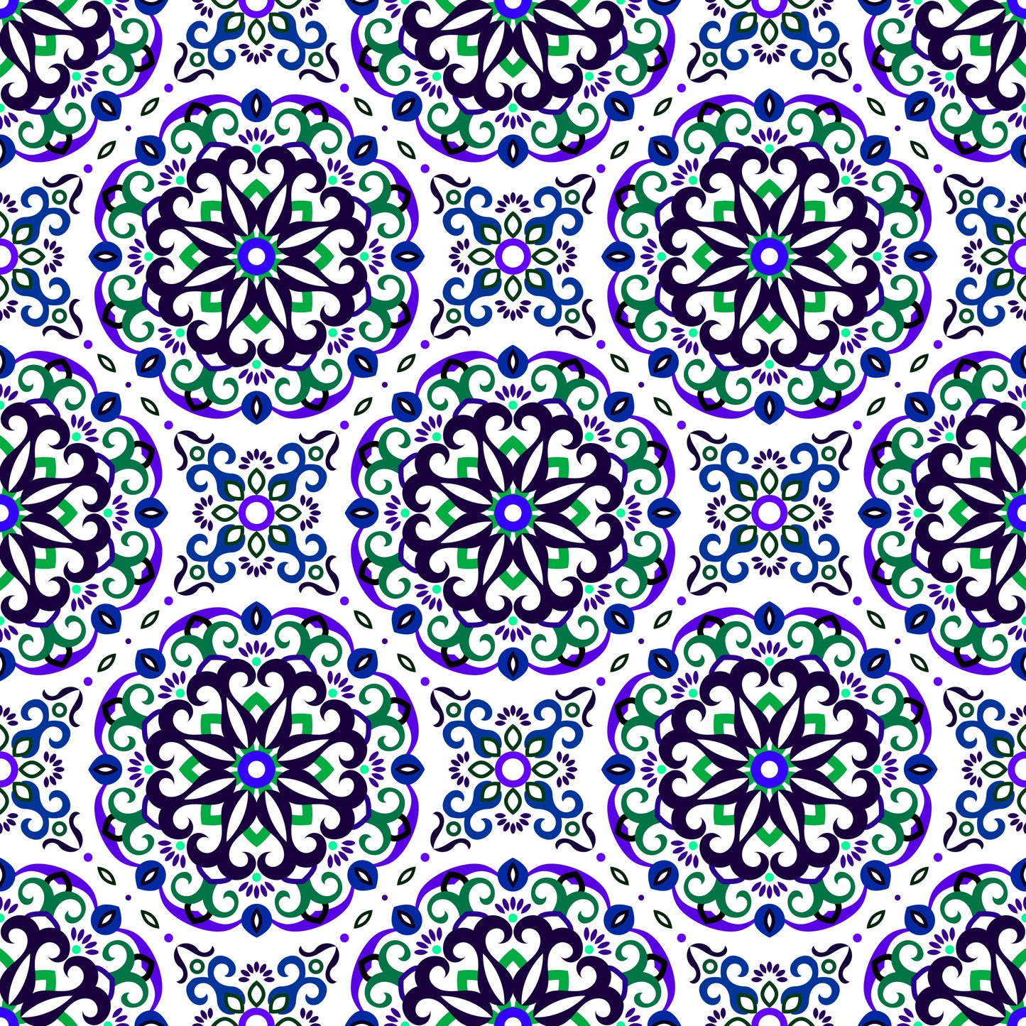 Blue - Green - Purple Mandala Fabric - 188i