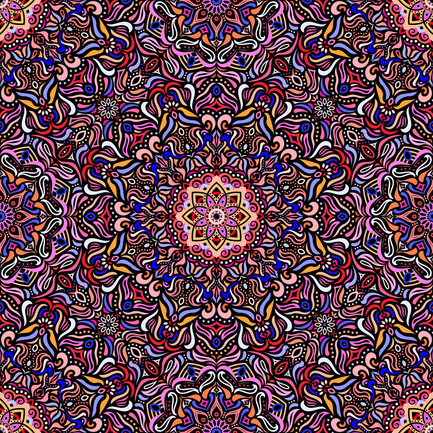 Pink - Yellow - Blue Mandala Fabric 2009.1
