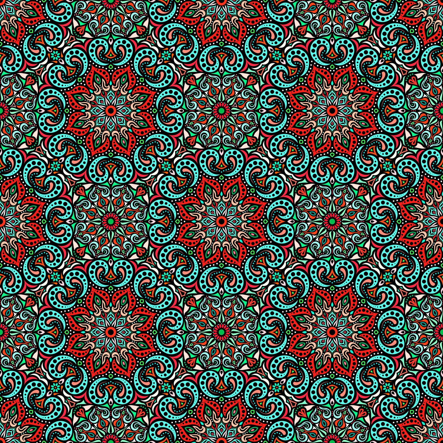 Turquoise - Red - Green Mandala Fabric 2007.3