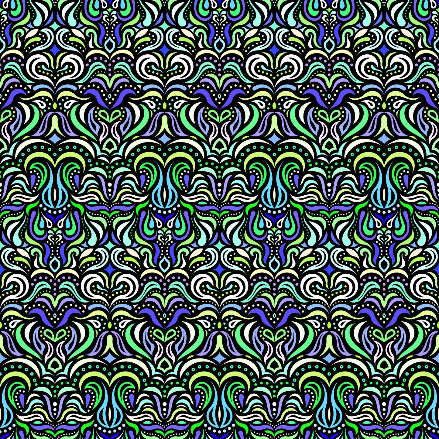 Turquoise - Blue - Green Abstract Doodle Fabric 1013.2