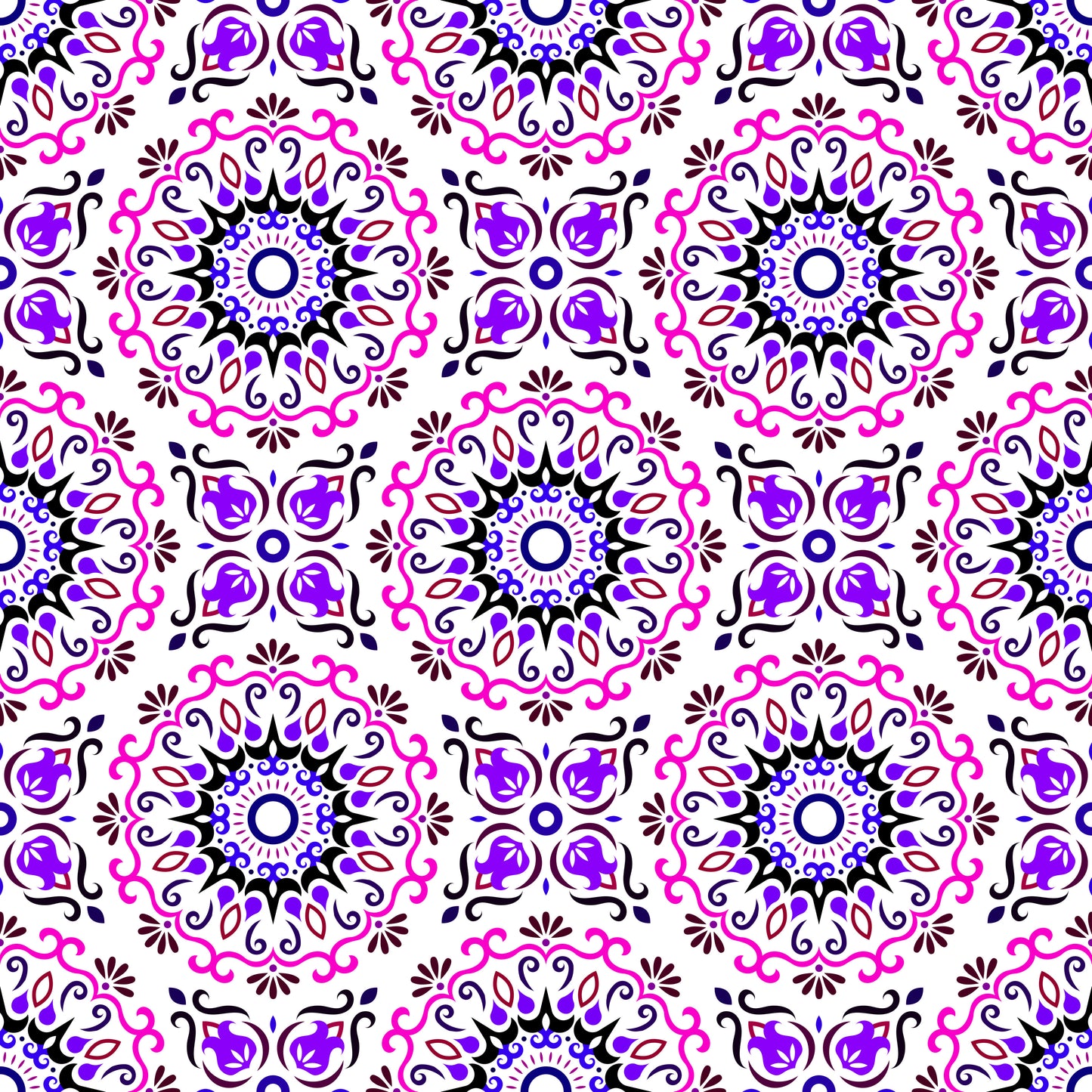 Pink - Purple - Blue Mandala Fabric - 174i