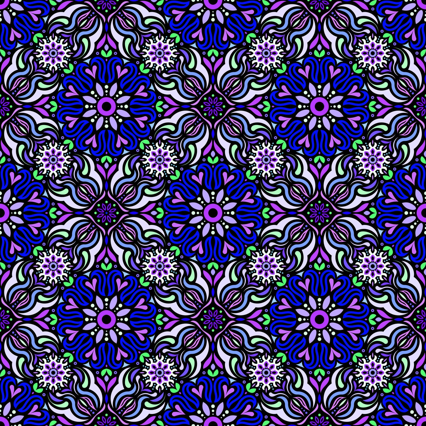Blue - Purple - Green Mandala Fabric 2009.2