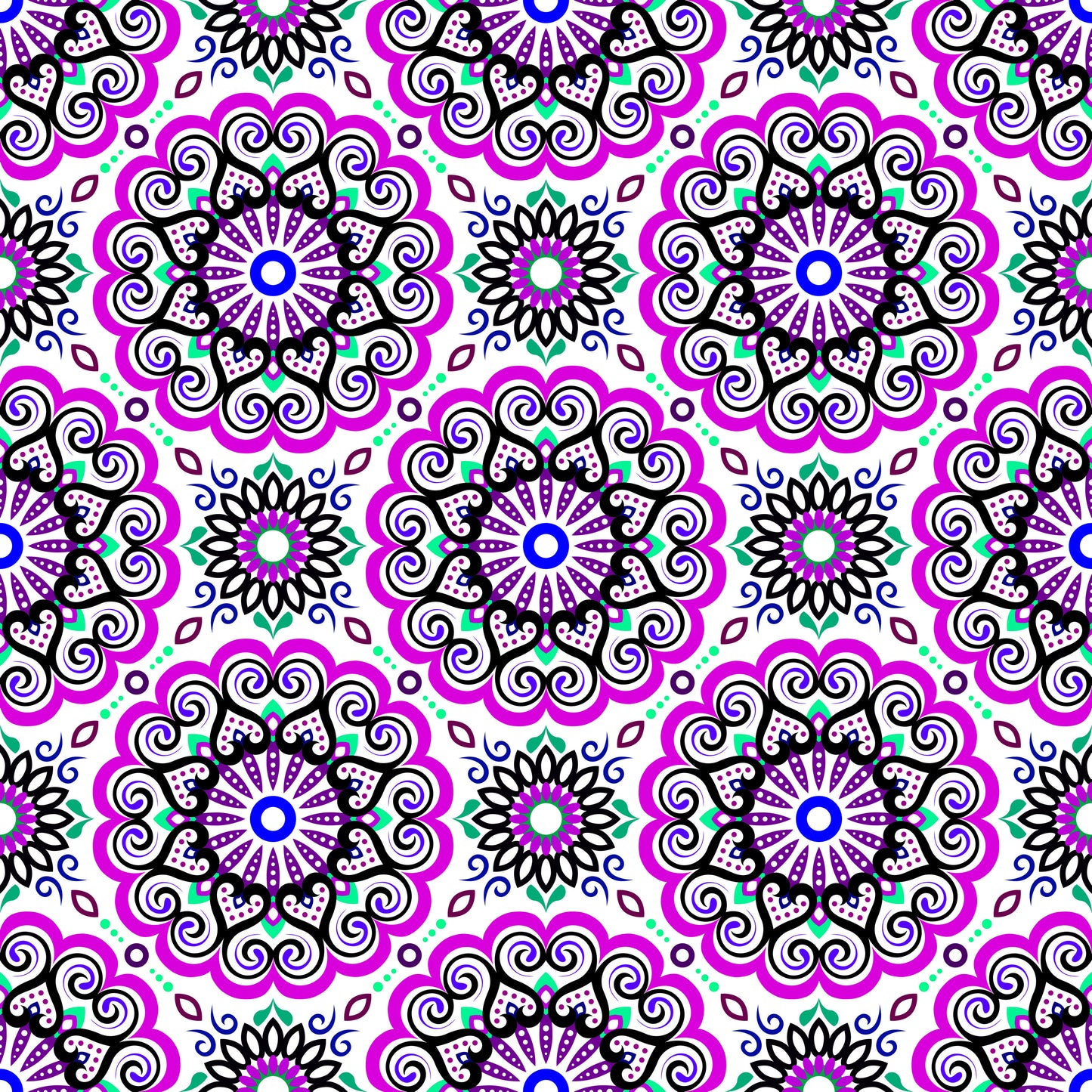 Purple - Turquoise - Blue Mandala Fabric - 179i