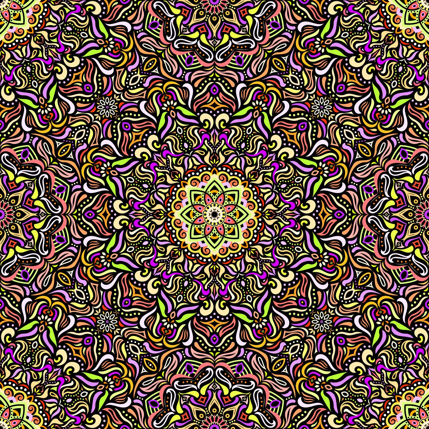 Yellow - Orange - Purple Mandala Fabric 2009.1