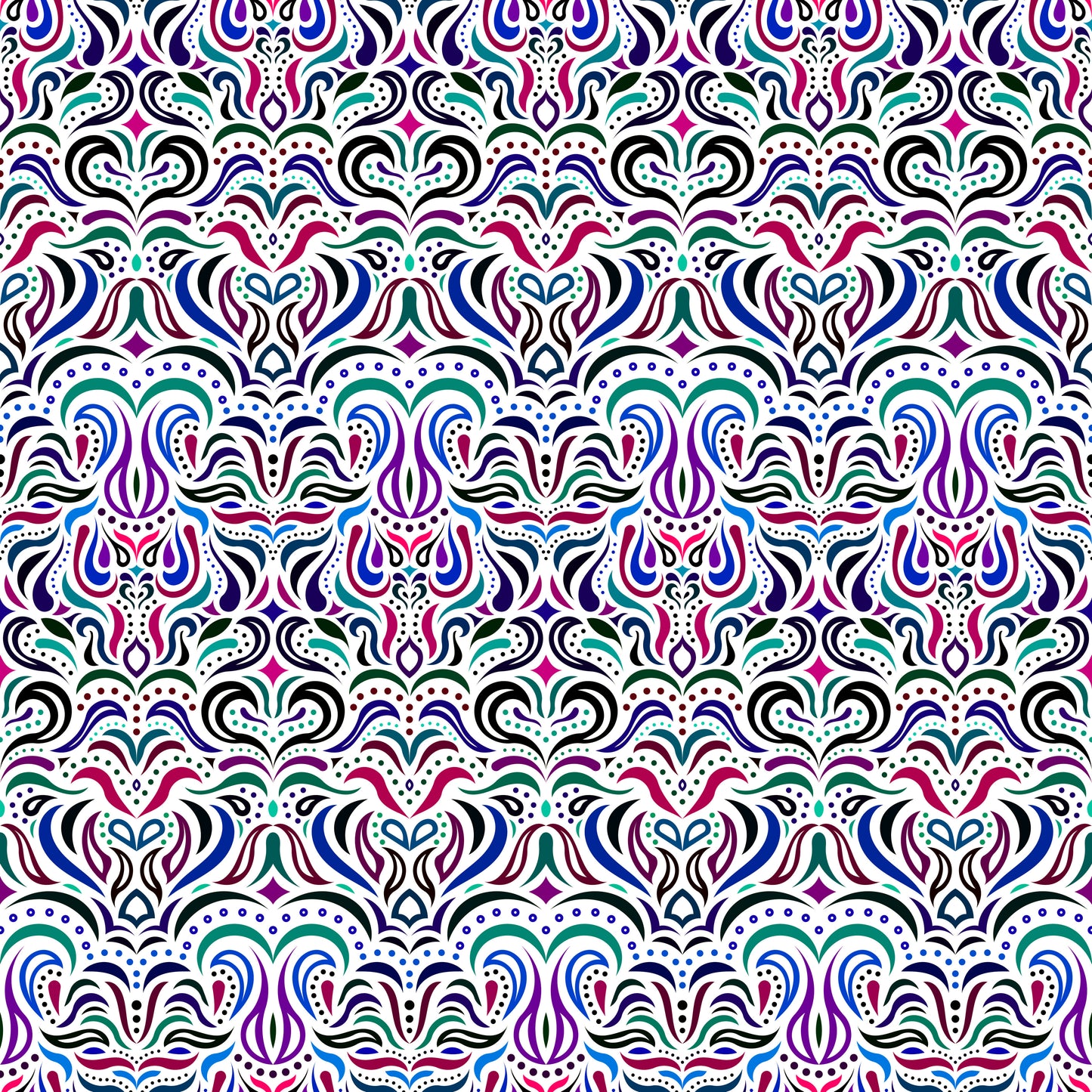 Turquoise - Blue - Purple Abstract Doodle Fabric 1013.2i