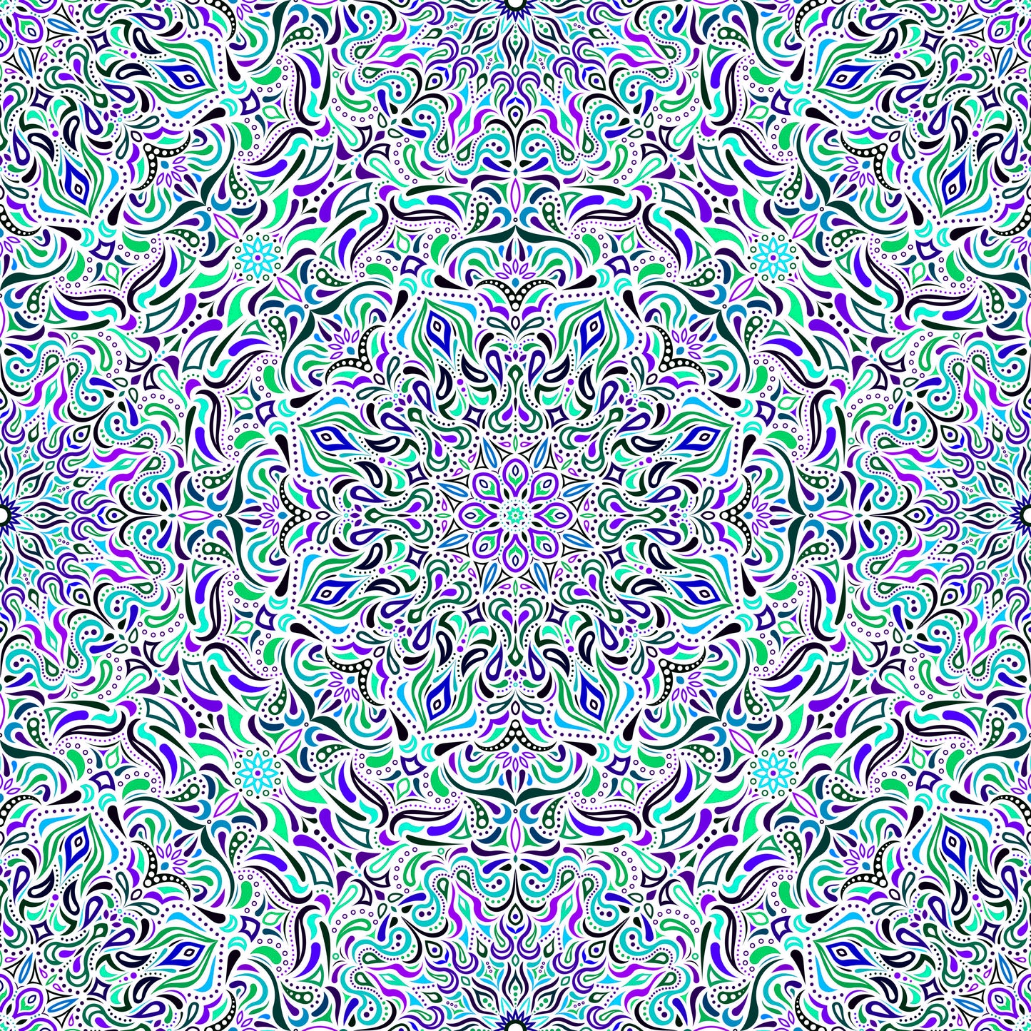Green - Turquoise - Purple Mandala Fabric 2008.1i