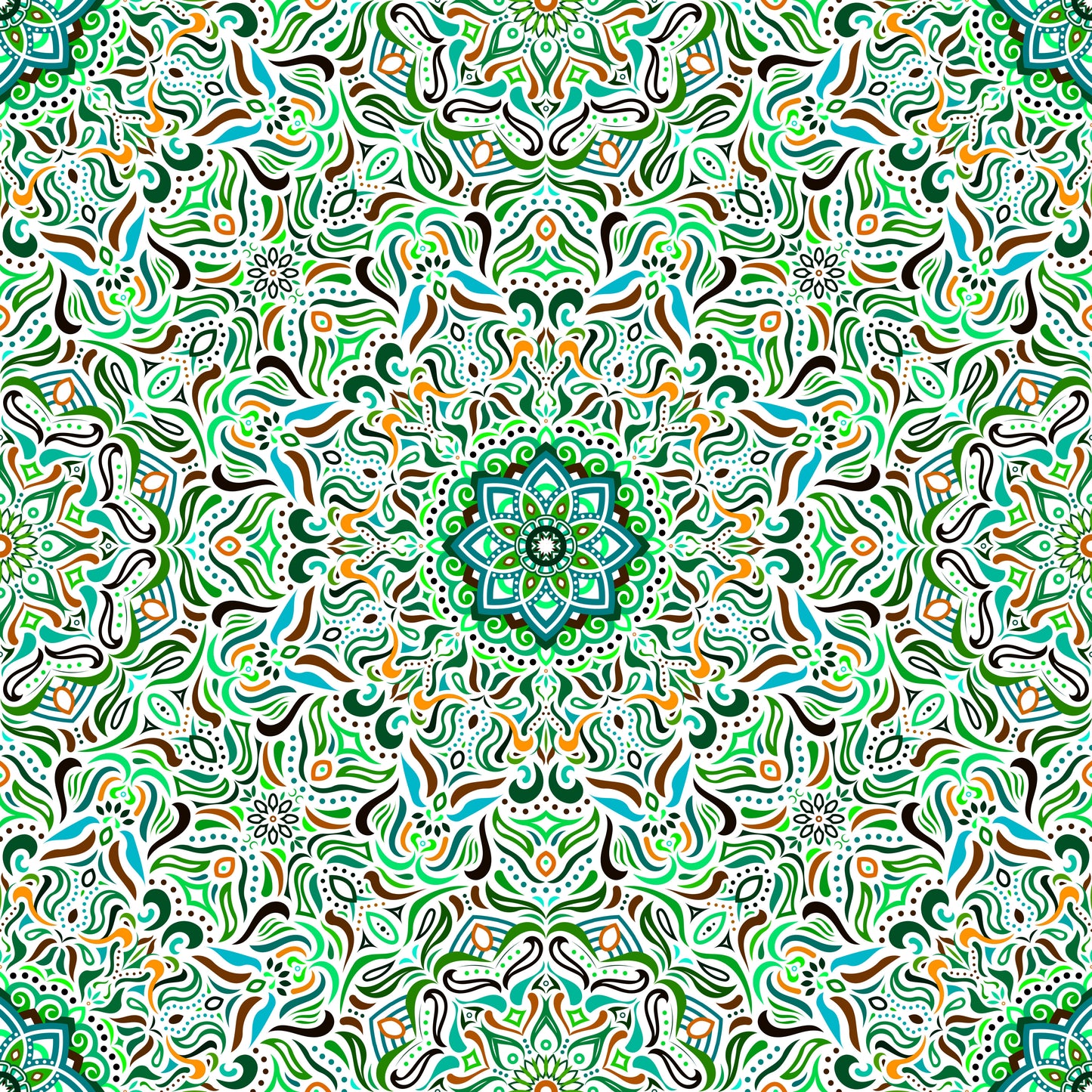 Turquoise - Orange - Green Mandala Fabric 2009.1i