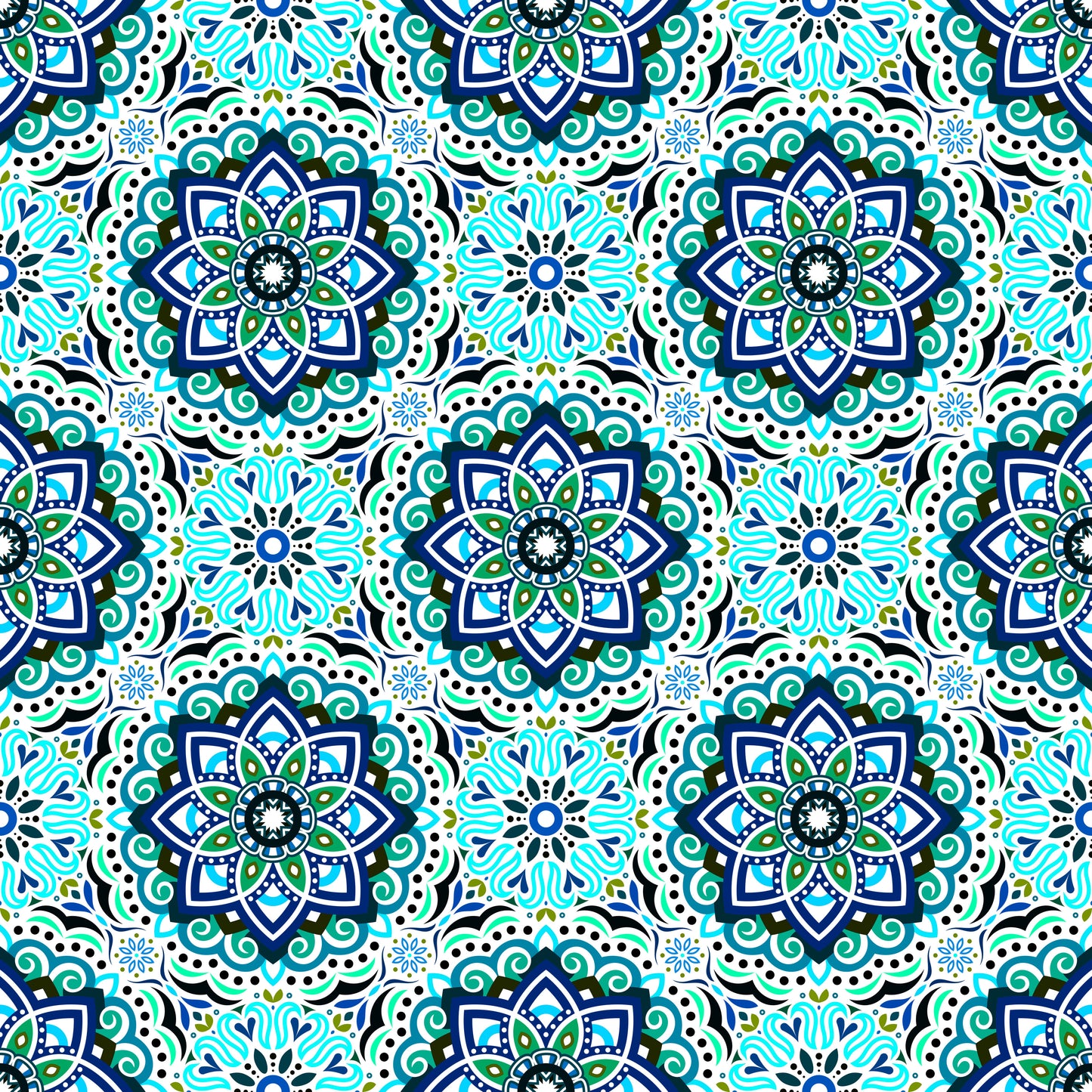 Turquoise - Blue - Green Mandala Fabric 2009.3i