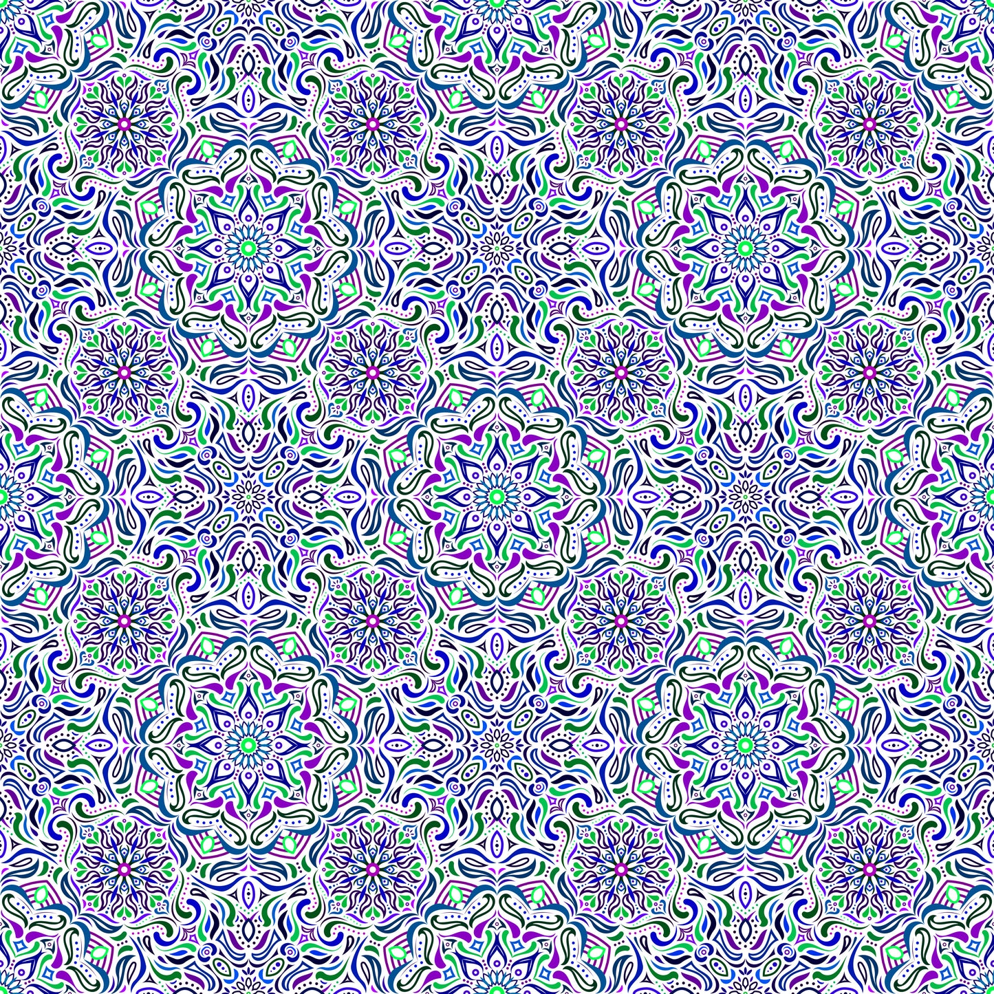 Green - Blue - Purple Mandala Fabric 2009.4i