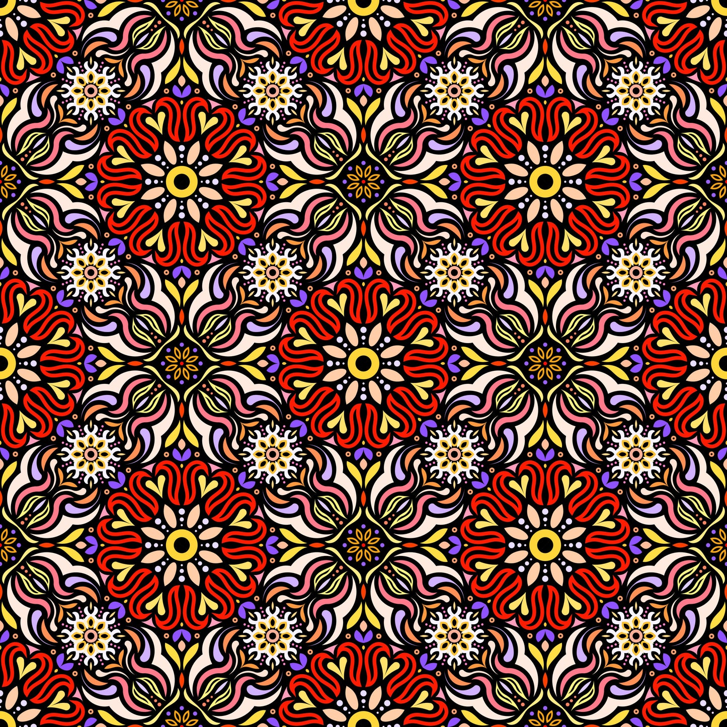 Red - Yellow - Blue Mandala Fabric 2009.2