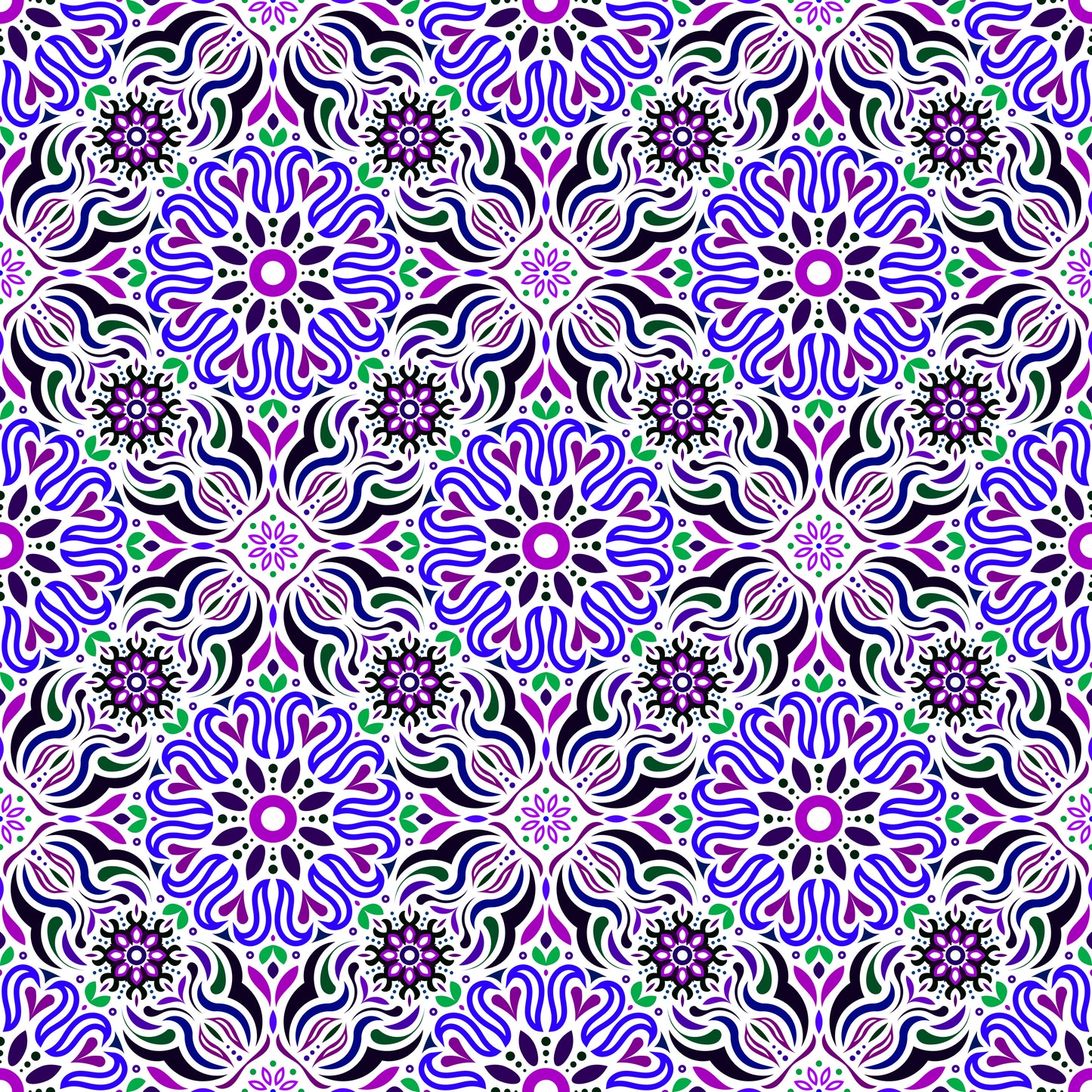 Purple - Blue - Green Mandala Fabric 2009.2i