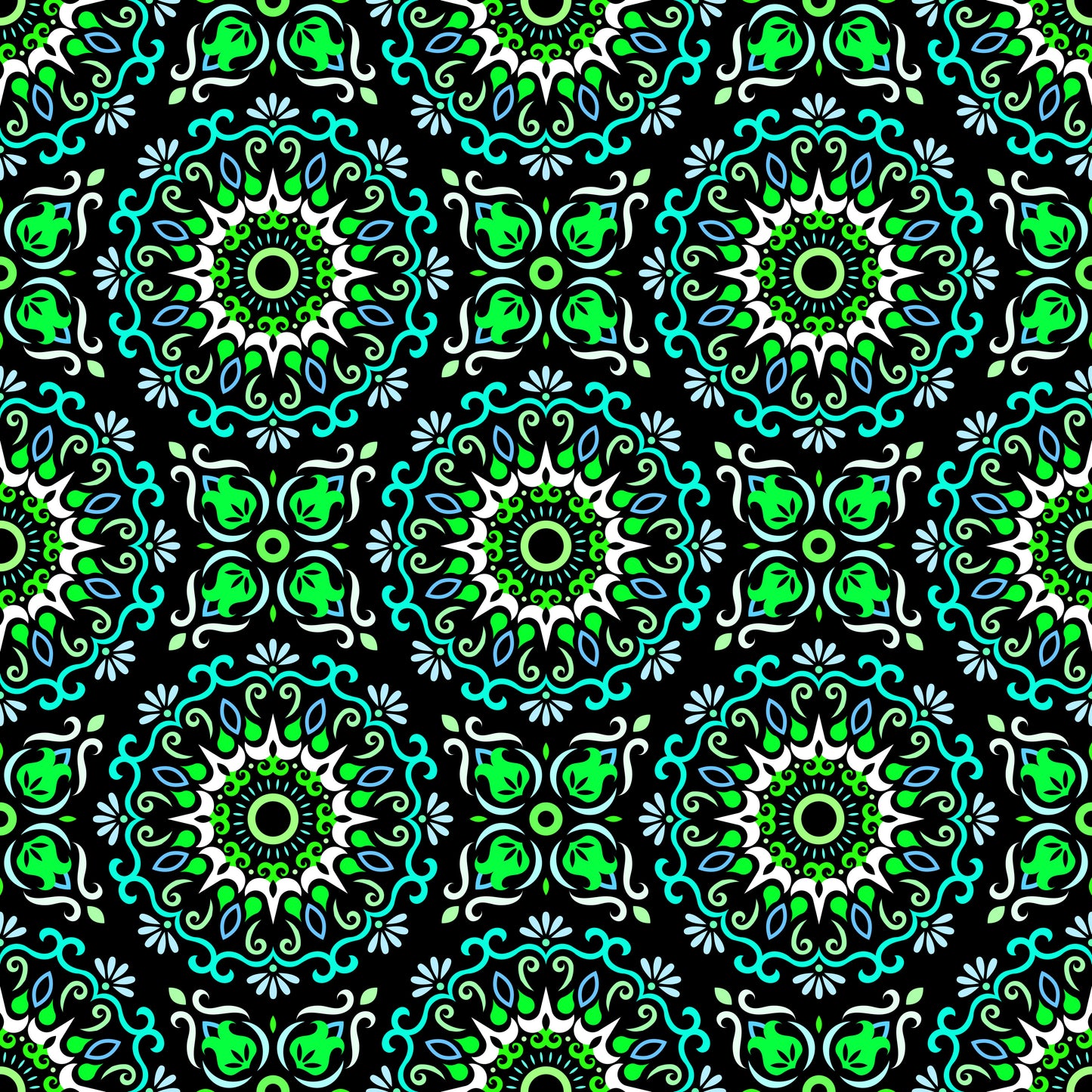 Turquoise - Green - Blue Mandala Fabric - 174