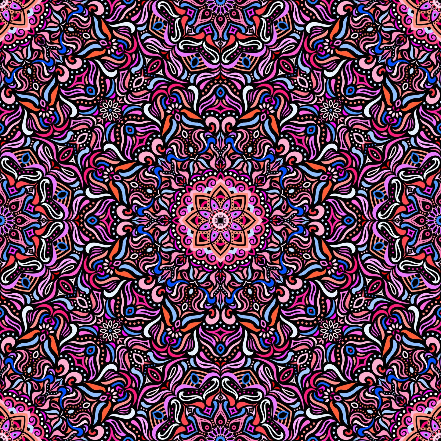Pink - Blue - Orange Mandala Fabric 2009.1