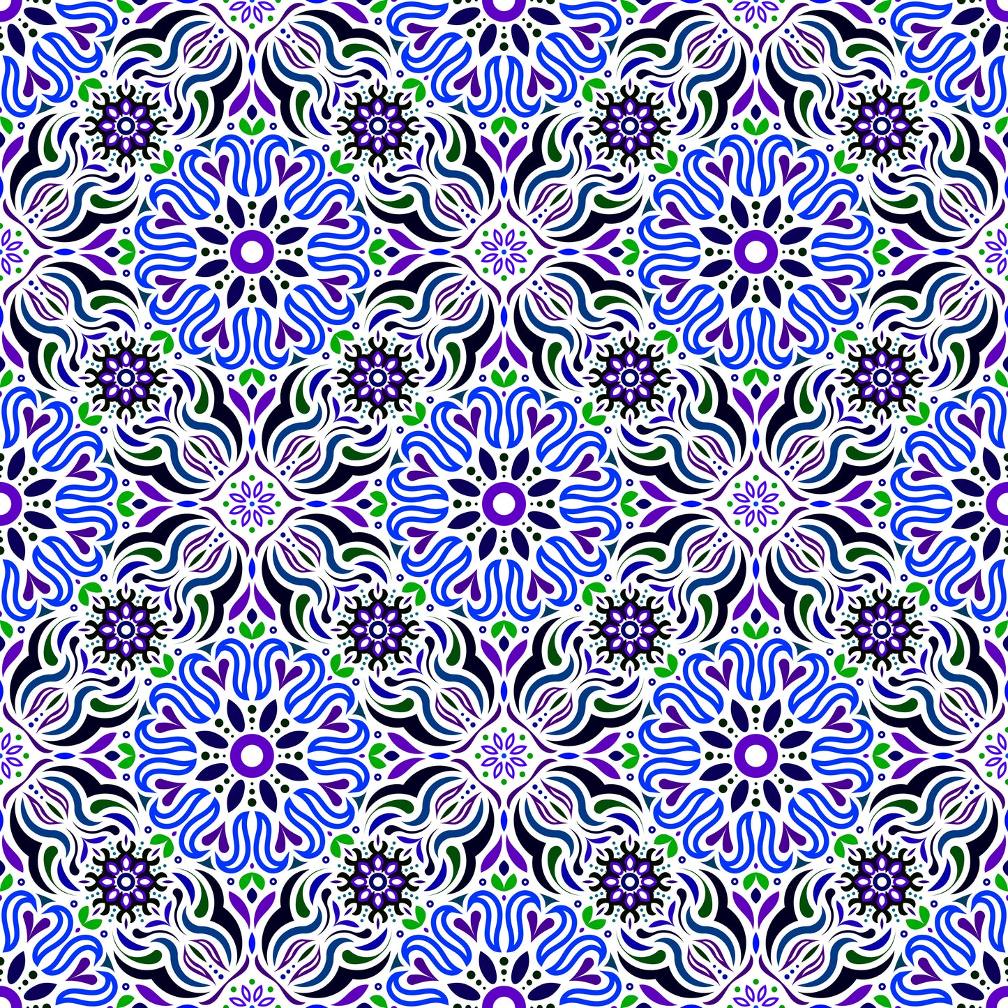 Blue - Green - Purple Mandala Fabric 2009.2i