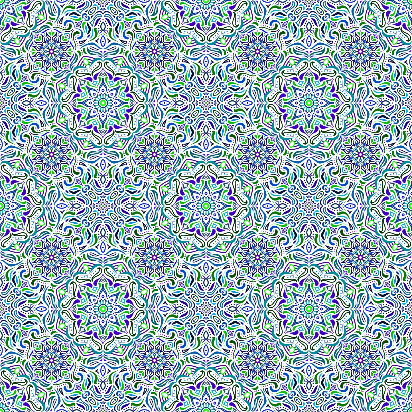 Green - Blue - Turquoise Mandala Fabric 2009.4i