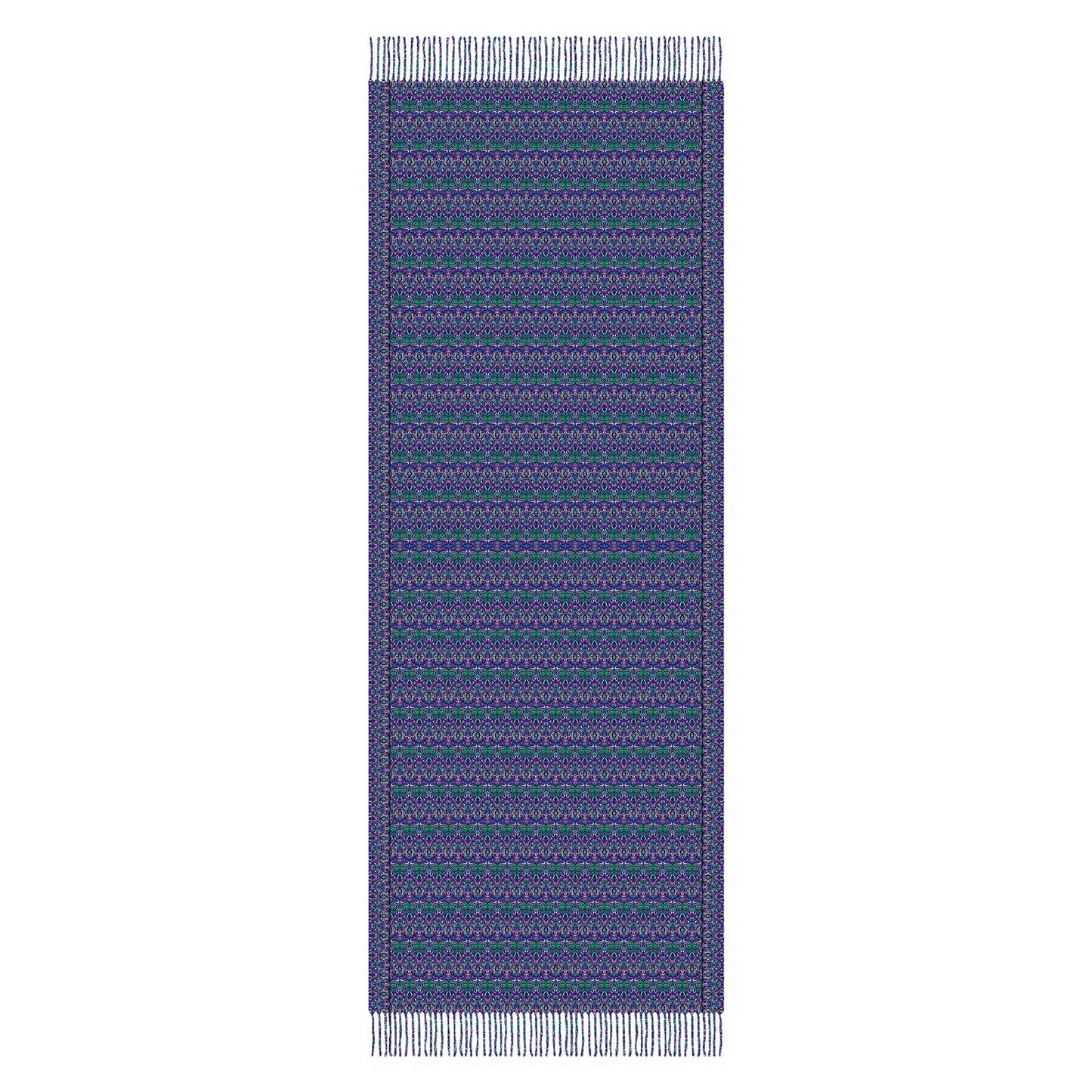 Turquoise - Purple - Blue Abstract Doodle Scarf with Tassels