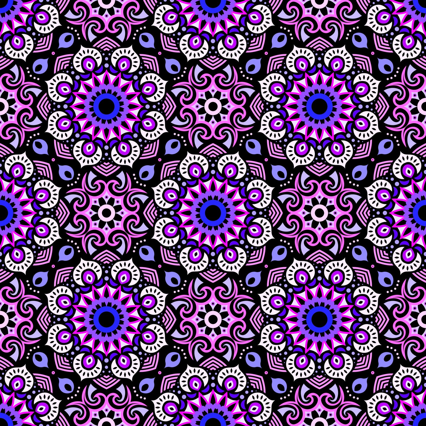 Purple - Blue - Pink Mandala Fabric - 193