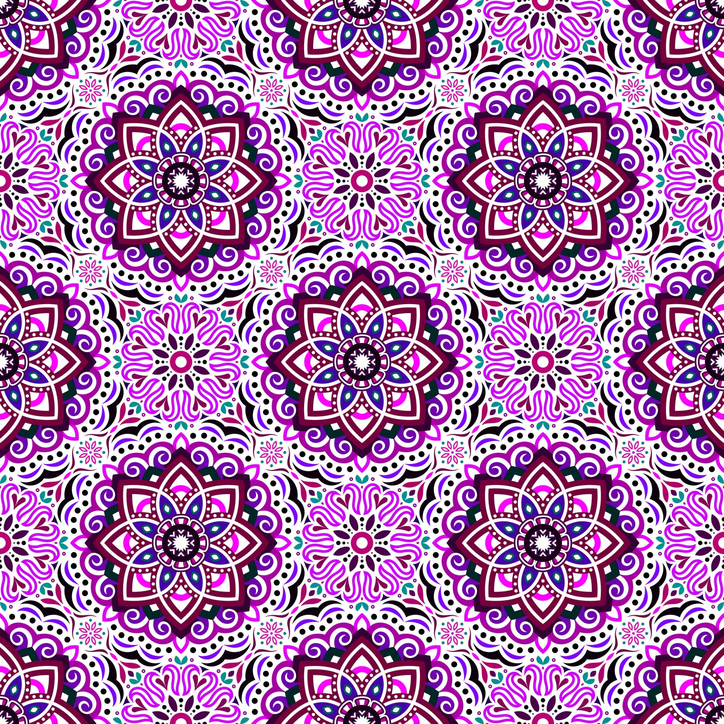 Purple - Turquoise - Pink Mandala Fabric 2009.3i