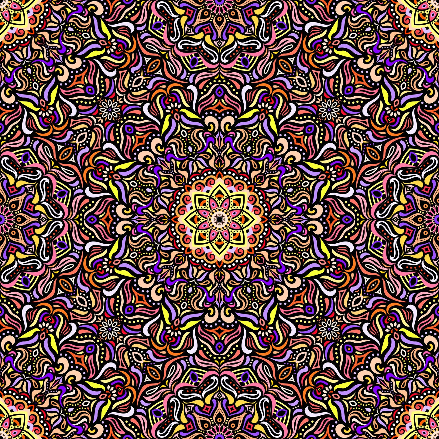 Orange - Purple - Yellow Mandala Fabric 2009.1