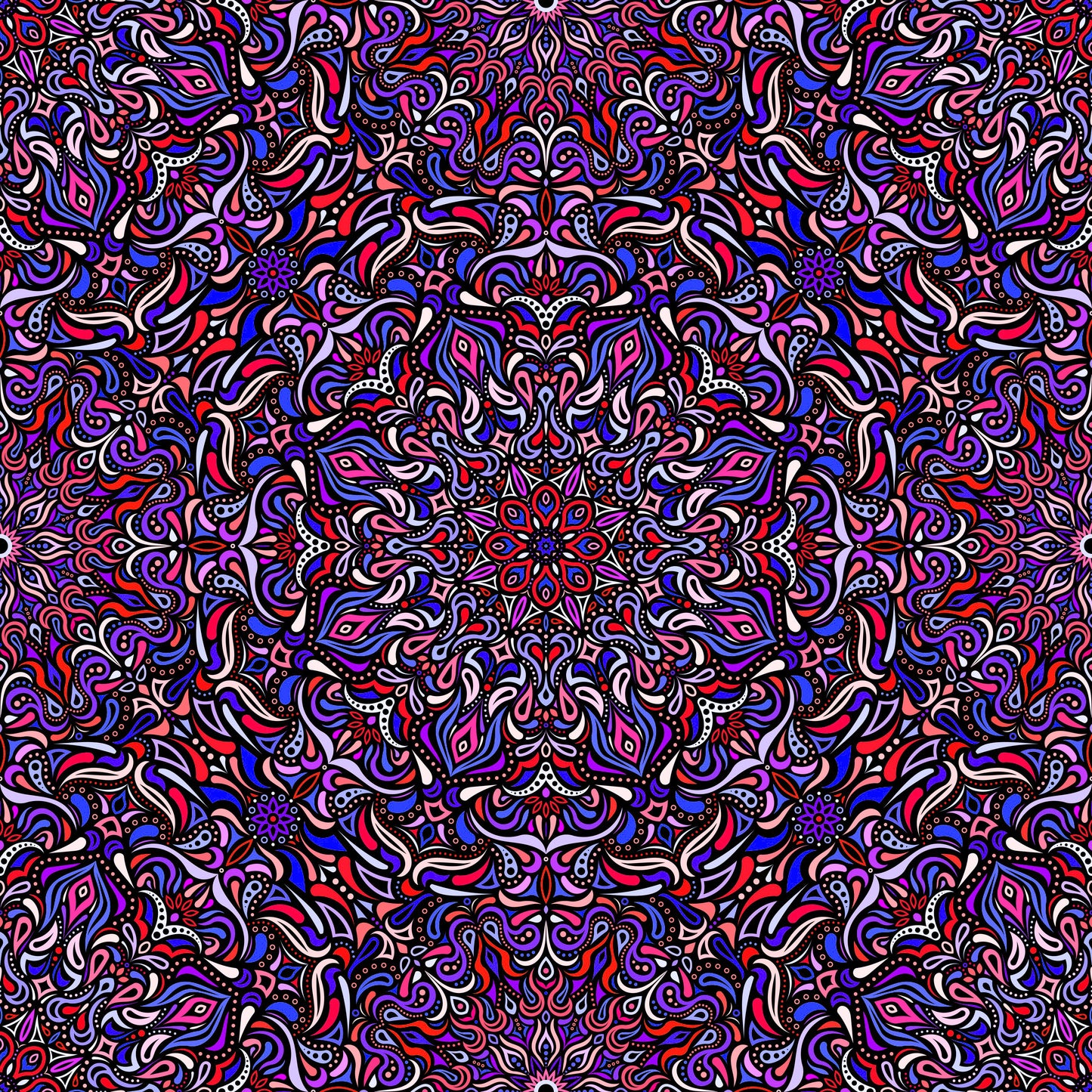 Red - Blue - Purple Mandala Fabric 2008.1